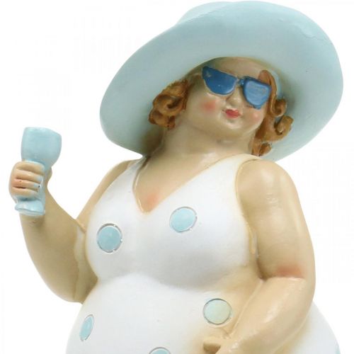 Floristik24 Dama w kapeluszu, dekoracja morska, lato, figura kąpielowa niebiesko-biała W27cm