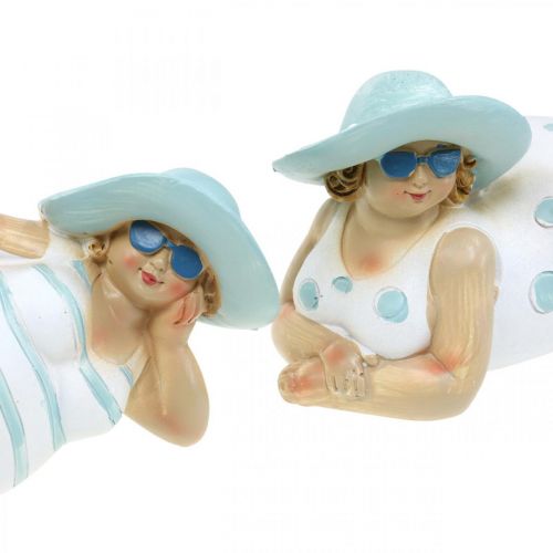 Floristik24 Panie na plaży, kąpiące się piękności, dekoracja morska niebiesko-biała W7/8cm D17cm zestaw 2