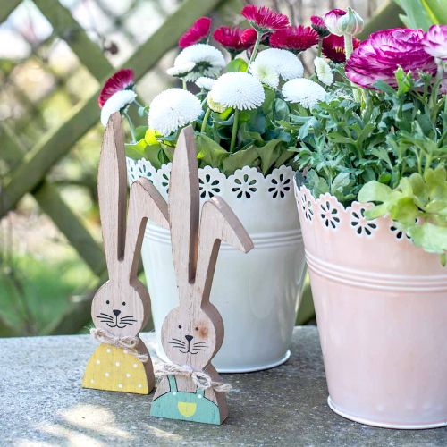 Floristik24 Dekoracja wesołego króliczka, wiosna, para zajączków wielkanocnych, drewniana dekoracja na stojak W19cm 6 szt