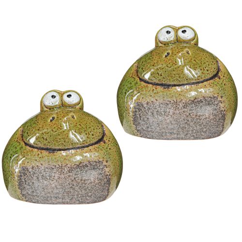 Produkt Dekoracja żaby zielono-brązowa ceramiczna głowa żaby wys. 10,5 cm 2 sztuki
