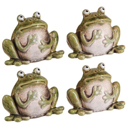 Produkt Dekoracja Żaba Ceramiczna Zielony Brązowy Vintage Lato W7cm 4 szt