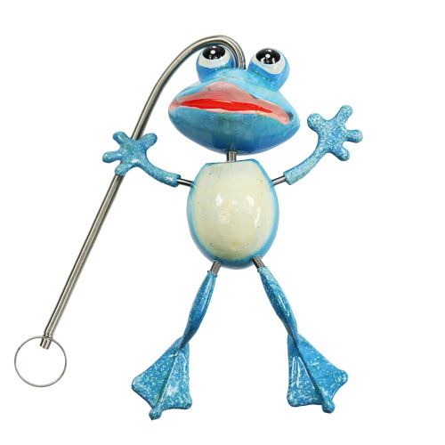 Floristik24 Skacząca żaba z zawieszką z piór 13cm Niebieska