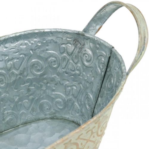 Floristik24 Wiosenna dekoracja doniczka owalna metalowa miska na rośliny z uchwytami vintage 28×15cm