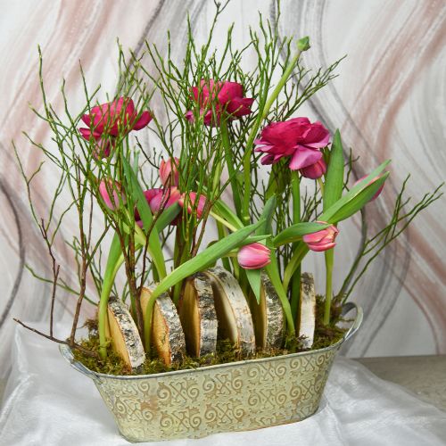 Floristik24 Wiosenna dekoracja doniczka owalna metalowa miska na rośliny z uchwytami vintage 28×15cm