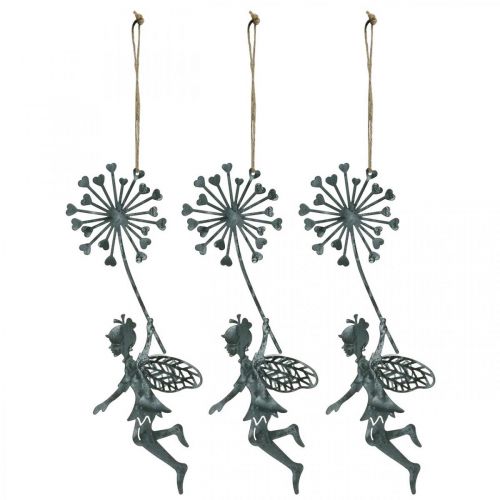 Floristik24 Wiosenna dekoracja, elf z dmuchawcem, zawieszka do dekoracji wróżka kwiatowa, metalowa dekoracja 3 szt.