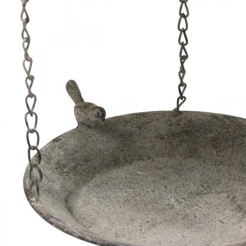 Floristik24 Ozdobny karmnik dla ptaków, wisząca wanna dla ptaków, metalowy kosz wiszący brązowy, myty biały Ø25cm W36cm