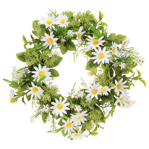 Produkt Wianek ze stokrotek biały zielony sztuczny Ø28cm wys.9cm