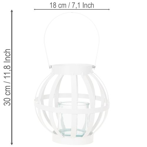 Latarnia ogrodowa, metal i szkło, wiszący świecznik, biały, Ø18,5 cm | Floristik24.pl