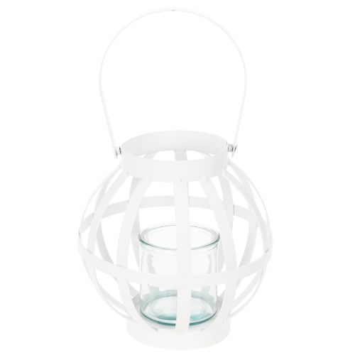 Latarnia ogrodowa, metal i szkło, wiszący świecznik, biały, Ø18,5 cm | Floristik24.pl