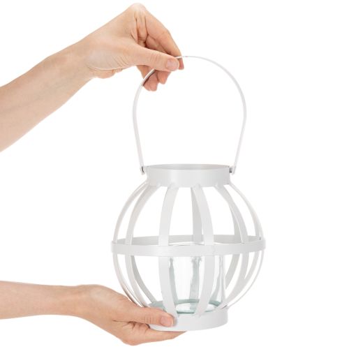Latarnia ogrodowa, metal i szkło, wiszący świecznik, biały, Ø18,5 cm | Floristik24.pl