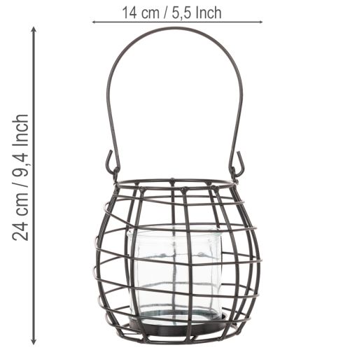 Latarnia ogrodowa, metalowa, czarna, z lampą wiatrową, Ø14cm, wys. 12,5cm | Floristik24.pl