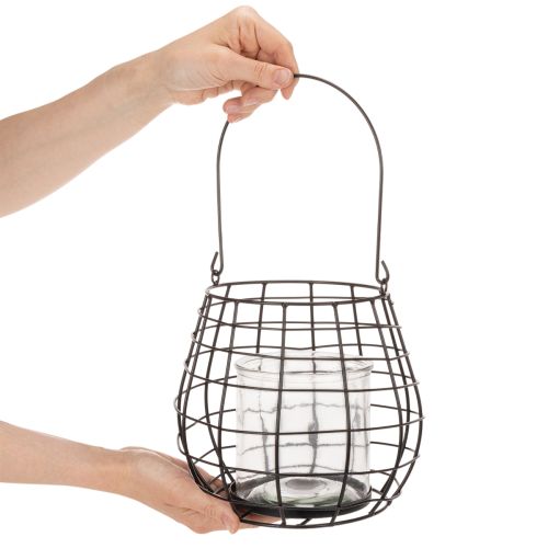 Latarnia ogrodowa ze szklanym świecznikiem, czarna, Ø20cm, wys.18,5cm | Floristik24.pl