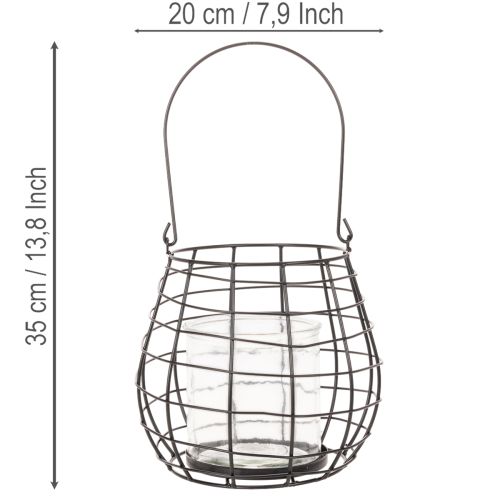 Latarnia ogrodowa ze szklanym świecznikiem, czarna, Ø20cm, wys.18,5cm | Floristik24.pl