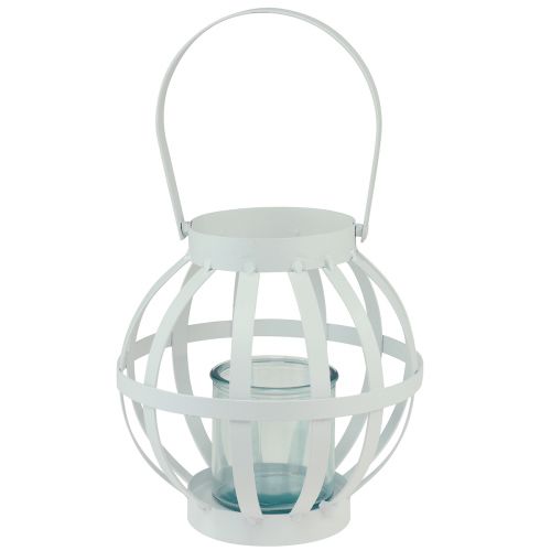 Floristik24 Latarnia ogrodowa, metalowa, szklana latarnia do zawieszenia, biała Ø18,5cm