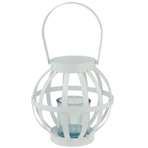 Latarnia ogrodowa, metalowa, szklana latarnia do zawieszenia, biała Ø18,5cm