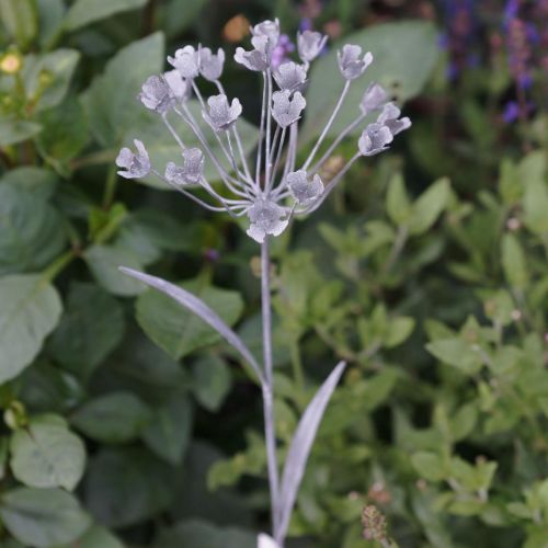 Floristik24 Kwiat wtyk ogrodowy, dekoracja ogrodowa, wtyk do roślin wykonany z metalu shabby chic biały, srebrny L52cm Ø10cm 2szt