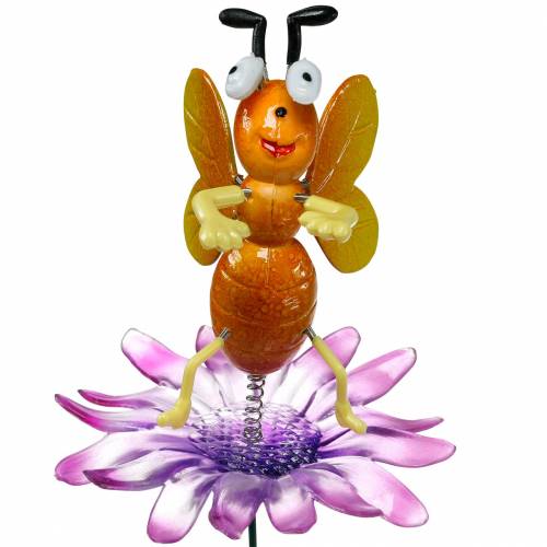 Floristik24 Przypinka kwiatowa pszczoła na kwiatku z metalowymi sprężynkami pomarańczowy, fioletowy wys.74cm