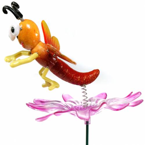 Floristik24 Ważka ogrodowa na kwiatku z metalowym sprężynowym pomarańczowym, różowym wys.74cm