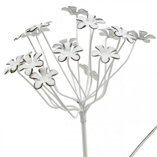 Floristik24 Kwiat wtyk ogrodowy, dekoracja ogrodowa, wtyk do roślin wykonany z metalu shabby chic biały, srebrny L52cm Ø10cm 2szt