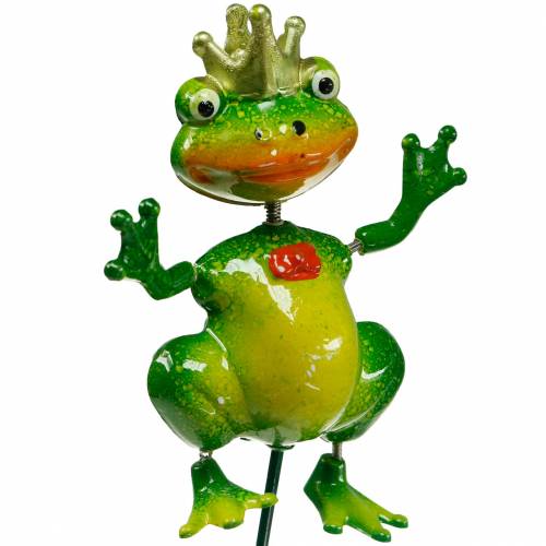 Garden Stake Frog King z metalem Spring Green, Yellow, Golden H68.5cm