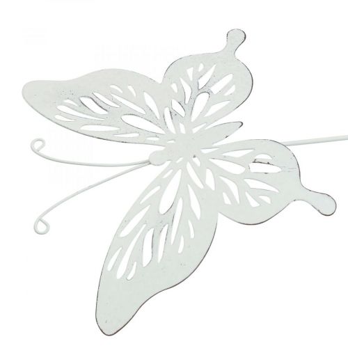 Floristik24 Paliki ogrodowe metalowe motyl biały 14×12,5/52cm 2szt