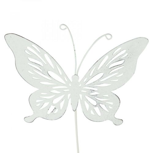Floristik24 Paliki ogrodowe metalowe motyl biały 14×12,5/52cm 2szt