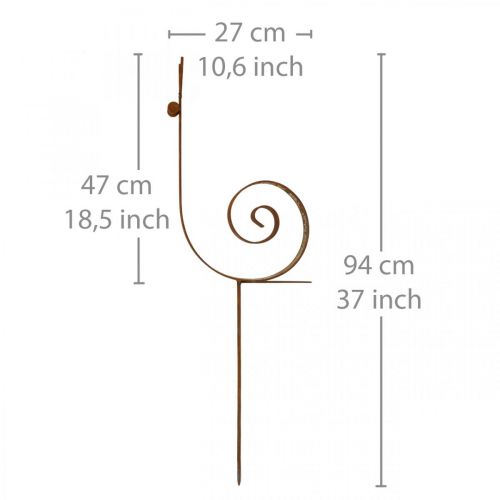 Floristik24 Ślimak ogrodowy duży rdzawy metalowa dekoracja ogrodowa H94cm