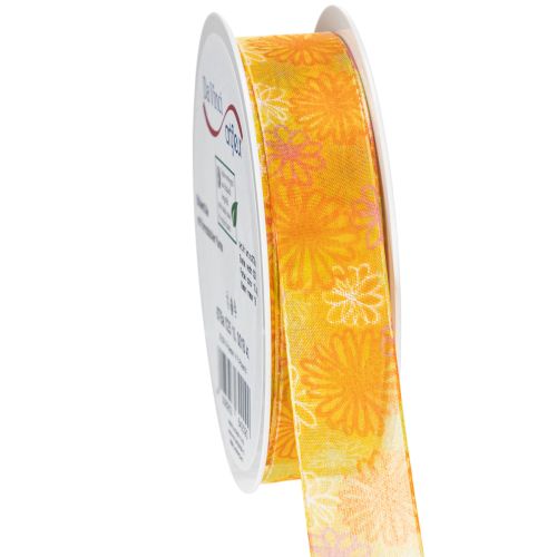Floristik24 Wstążka prezentowa, wstążka organza kwiatowa, żółto-pomarańczowa, 25 mm x 18 m