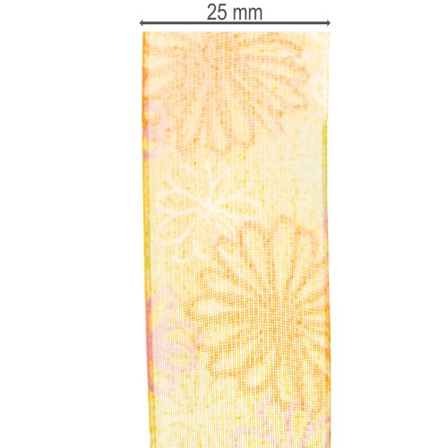 Produkt Wstążka prezentowa, wstążka organza kwiatowa, żółto-pomarańczowa, 25 mm x 18 m