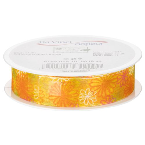 Produkt Wstążka prezentowa, wstążka organza kwiatowa, żółto-pomarańczowa, 25 mm x 18 m