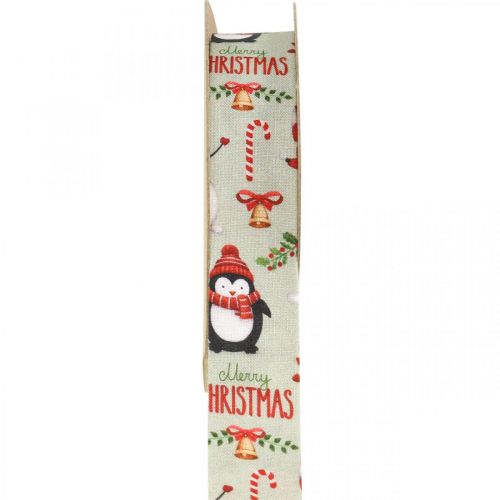 Wstążka prezentowa Wesołych Świąt pingwiny Wstążka świąteczna 25mm 8m