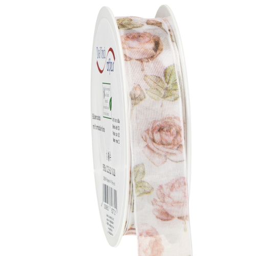 Wstążka prezentowa róże wstążka organza z kwiatami 25mm 20m