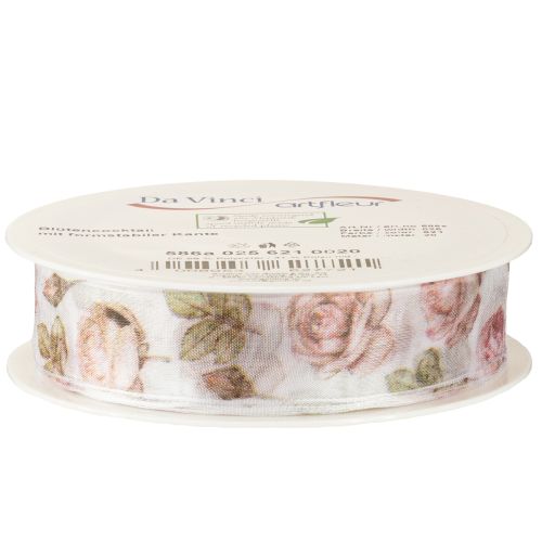 Produkt Wstążka prezentowa róże wstążka organza z kwiatami 25mm 20m
