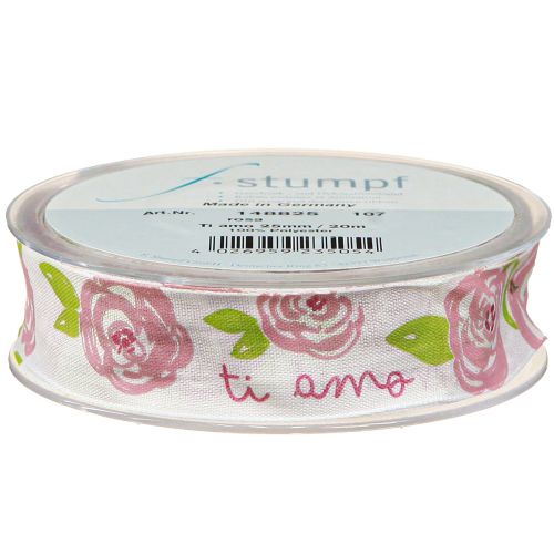 Produkt Wstążka prezentowa róże „Ti amo” romantyczna wstążka dekoracyjna 25mm 20m