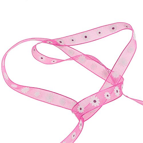 Floristik24 Wstążka prezentowa różowa z kwiatkiem 10mm 20m