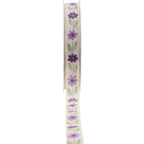 Wstążka prezentowa kwiaty bawełniana wstążka fioletowo-biała 15mm 20m