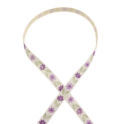 Produkt Wstążka prezentowa kwiaty bawełniana wstążka fioletowo-biała 15mm 20m