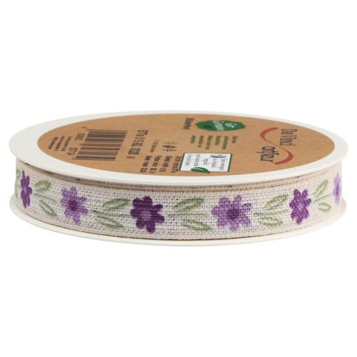 Produkt Wstążka prezentowa kwiaty bawełniana wstążka fioletowo-biała 15mm 20m