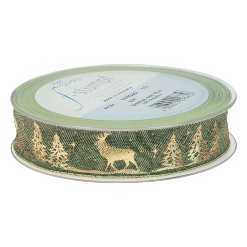 Produkt Wstążka prezentowa zielono-złota świąteczna wstążka jeleń 25mm 15m