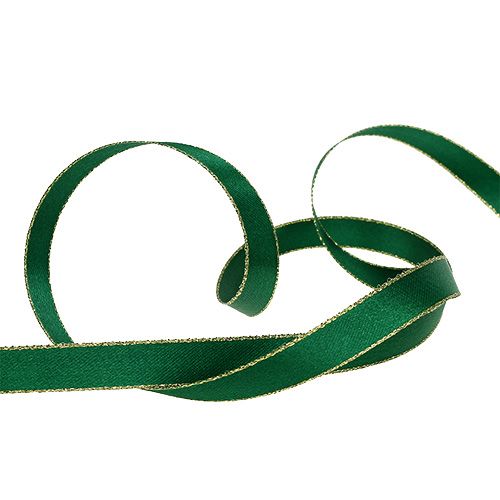 Produkt Wstążka prezentowa jedwabna tkanina zielona z złotym brzegiem 15mm 25m