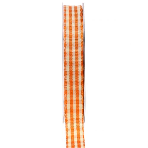 Floristik24 Wstążka prezentowa w kratkę pomarańczowa 15mm 20m