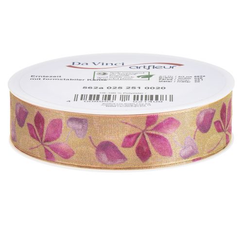 Produkt Wstążka prezentowa fioletowe jesienne liście dekoracyjna wstążka jesienna 25mm 20m