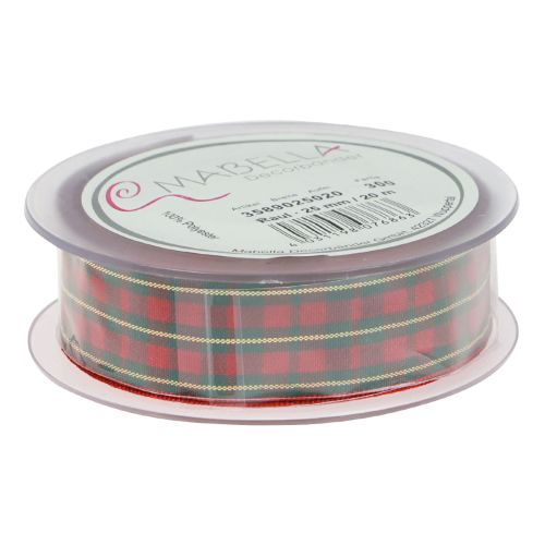 Produkt Wstążka prezentowa w kratkę materiałowa czerwono-zielona szkocka 25mm 20m