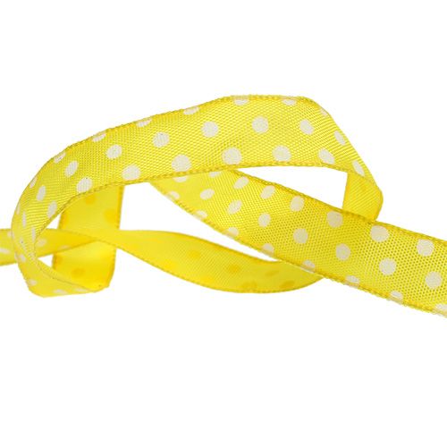 Floristik24 Wstążka prezentowa w kropki żółta 15mm 20m