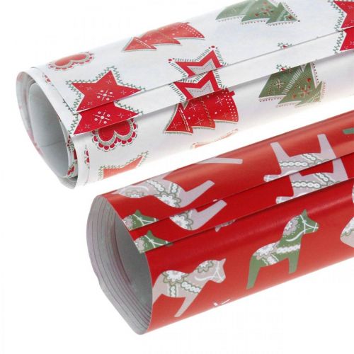 Floristik24 Papier pakowy świąteczny czerwony, biały 4 arkusze w zestawie 50×70cm