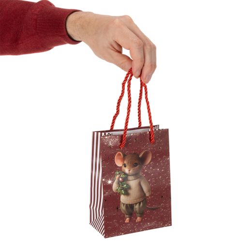 Torebka prezentowa świąteczna z motywem myszy, 16 cm, 2 sztuki | Floristik24.pl
