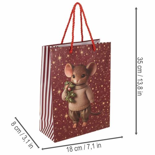 Torebka prezentowa z motywem myszy i gwiazdek na Boże Narodzenie, 24 cm, 2 sztuki | Floristik24.pl