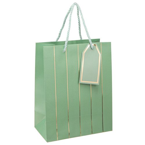 Floristik24 Torba prezentowa jasnozielona złote paski 18×10×23cm 1 szt
