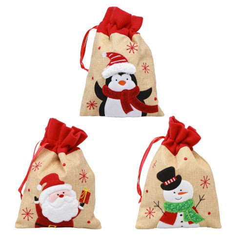 Floristik24 Torebki na prezenty Świąteczny Święty Mikołaj wygląd juty 20×23cm 3szt