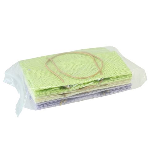 Produkt Torebki na prezenty tkane z uchwytami zielone, żółte, fioletowe 20×10×10cm 6szt